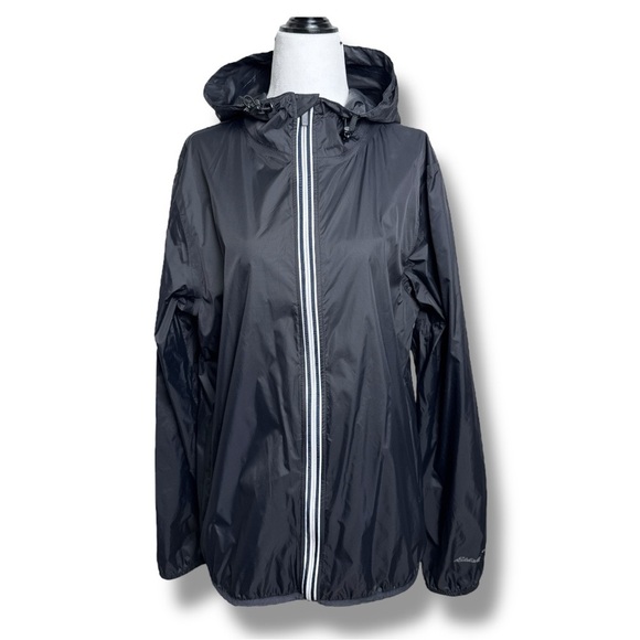 Eddie Bauer Black Packable Windbreaker Jacket Raincoat Hood Technical Jacket - Picture 1 of 16